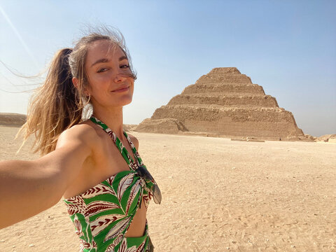 Real Selfie in Front of Step Pyramid in Saqqara, Egypt