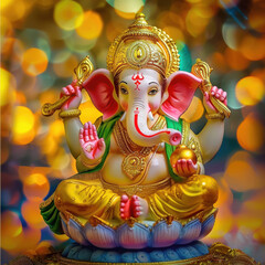 Fototapeta premium Colorful lord ganesha sculpture on bokeh background