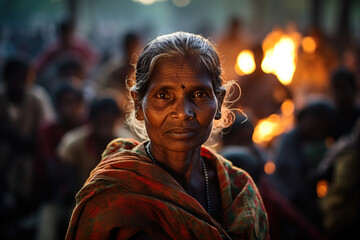 Fototapeta premium Portrait of Elderly Indian Village Woman at Gathering