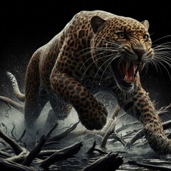 Obraz premium leopard attack on mountain 3d design