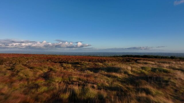 Bragan, County Monaghan, Ireland, September 2022. Drone pushes south east towards Lough Bradan on a warm Autumn evening.