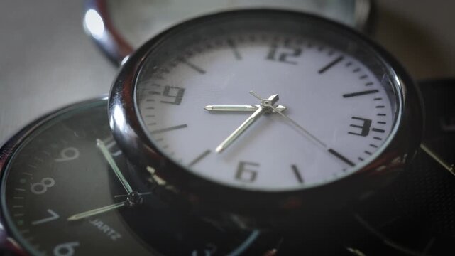 Close up Clock Face in Time Lapse. clock face time passing by. Time lapse on white Clock.