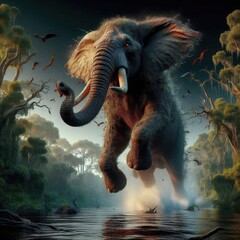 big elephant attack on forest 3d design