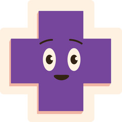 Purple cross sign is smiling and looking at you