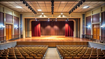 School auditorium transformed into a stage for drama and storytelling showcase, performance, talent, students, school
