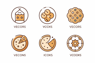 A set of six cookies logo icon vector illustration