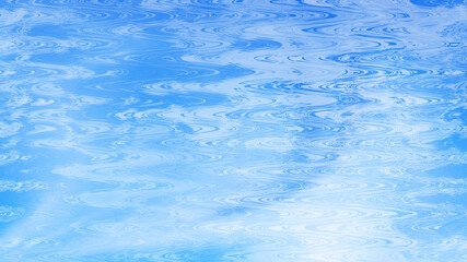 The image shows a cool blue water surface with a clear texture, resembling a pool or winter scene, featuring bubbles and light reflections