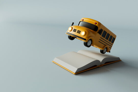 Flying School Bus Over Book