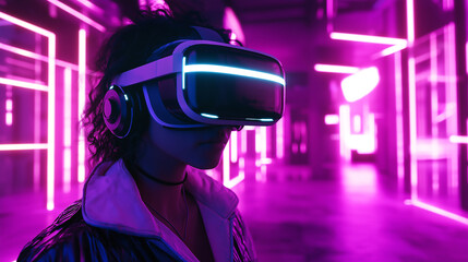 Woman Exploring Virtual Reality with Headset
