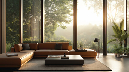Obraz premium Modern Living Room with Large Windows 