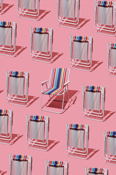 pattern of folded folding chairs and an outspread in the center