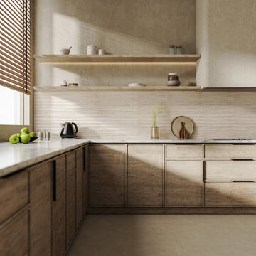 Modern kitchen interior design, 3d render
