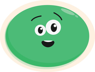 Green cartoon oval shape character smiling with big eyes, a fun and playful design