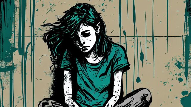 animation of woman sitting down and looking depressed. mental heath concept.