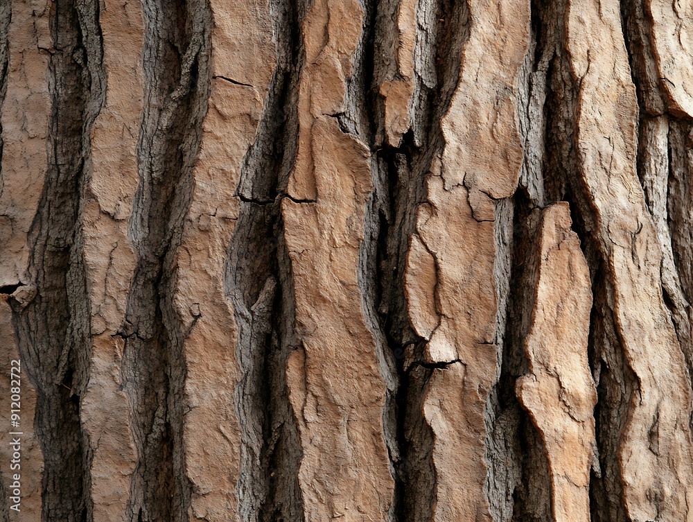 Wall mural close-up of tree bark texture, sunlight creating intricate patterns, nature background with copy spa