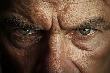 Intense Gaze of a Mature,Weathered Man Revealing Depth of Emotion and Character