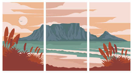 Fototapeta premium view of table mountain south africa poster vector illustration, set of cape town minimalist poster design.