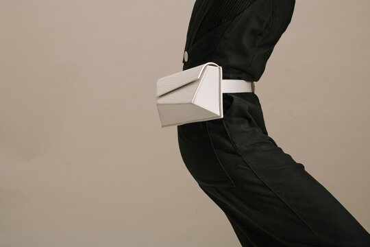 Elegant Woman Wearing Stylish White Belt Bag