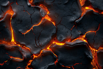 Red lava crack, texture of a solidifying lava field, close-up