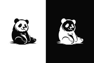 Panda icon silhouette vector illustration. Panda bear silhouette Logo design vector template black white background.