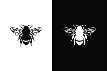 Fototapeta premium Bee icon silhouette of an insect Isolated on a white black background. Simple black and white bee icon