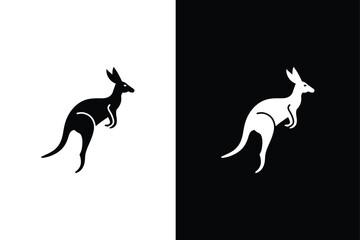 Standing kangaroo icon silhouette isolated on white black background. Kangaroo silhouette, kangaroo icon vector