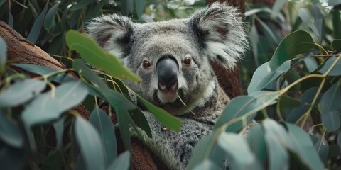 Fototapeta premium Adorable Koala Feeding on Eucalyptus Leaves