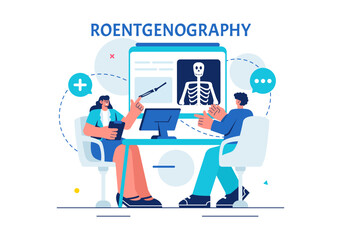 Roentgenography Vector Illustration with Fluorography Body Checkup Procedure, X-ray Scanning or Roentgen in Health Care in a Flat Cartoon Background