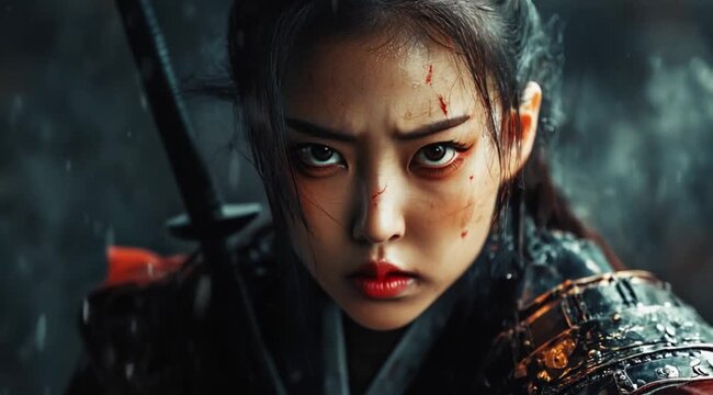 Chinese female warrior scene during war, Camera slow motion with different angles