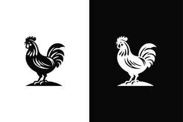 Rooster icon Silhouette Vector Illustration White black Background.