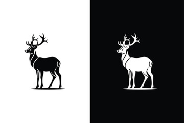 Graphic black silhouette icon of wild deer. Deer silhouettes icon vector illustration black white