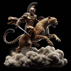 Fototapeta premium spartan riding cheetah on cloud 3d design