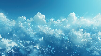 Obraz premium Beautiful blue sky with fluffy white clouds, creating a serene and peaceful atmosphere.