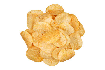 A pile of delicious potato chips isolated transparent