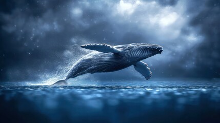 Obraz premium Blue whale jumping in blue sea
