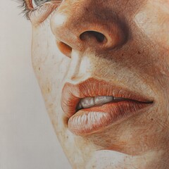 Obraz premium A close-up of a face showcasing detailed features and natural beauty, capturing emotion and expression with vivid color.