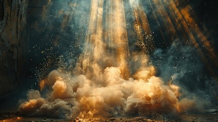 Fototapeta premium Golden Smoke with Light Rays
