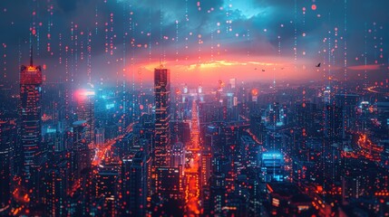 Obraz premium Cyberpunk Cityscape at Dusk