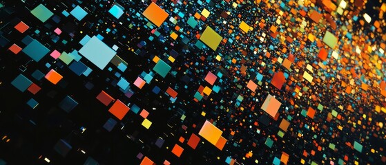 overlay of pixel sorting, on black background, Generative AI