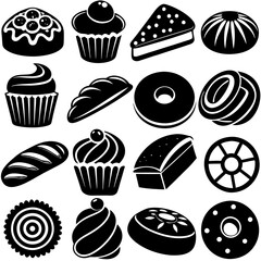 Design a gradient icon set of 16 bakery items Set  art vector illustration