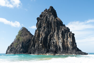 Fernando de Noronha, Brazil. View of Morro dos Dois Irmaos with crystal clear ocean