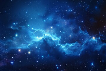 Starry sky with deep blue background, scattered stars, possible clouds or dust, revealing distant galaxies and nebulae, creating an endless expanse of space.