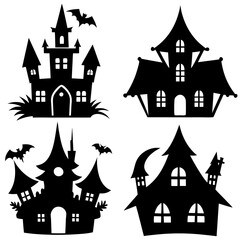 scary Halloween house black silhouette Set  art vector illustration