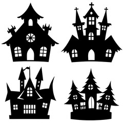 Obraz premium scary Halloween house black silhouette Set art vector illustration