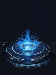 A futuristic blue glowing circular composition on a black background, highlighting technology and innovation with a sleek and modern style