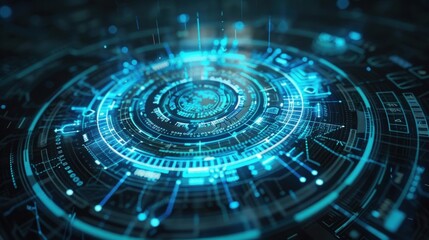 A futuristic blue glowing circular composition on a black background, highlighting technology and innovation with a sleek and modern style