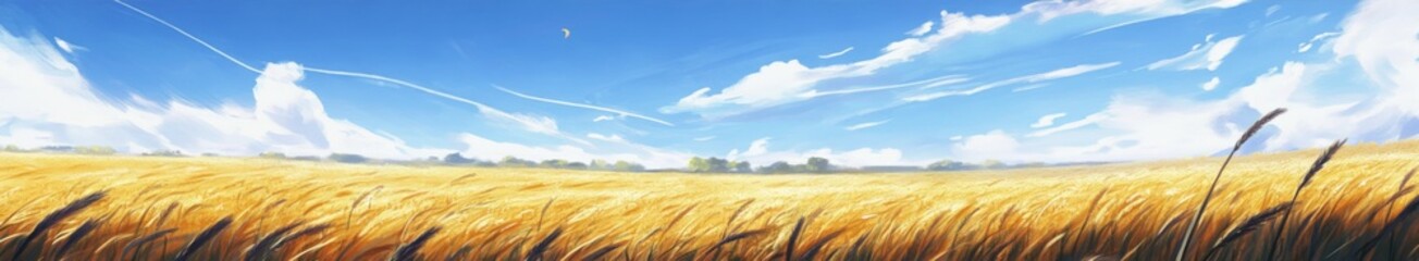 Naklejka premium Crisp Autumn Breeze: A High-Fidelity Hand-Drawn Illustration of Nature's Tranquility in a Cornfield, Capturing the Season's Charm with the Bounty of Harvest and Cool Winds in Anime Style