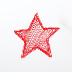 A hand-drawn red star illustration on a white background, perfect for artistic and creative projects or designs.