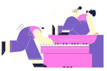 Playing piano and singing