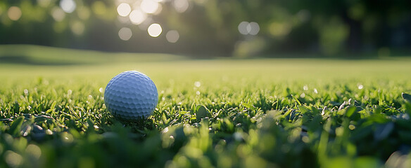 Close-up of a golf ball resting on the tee with a blurred background of a lush fairway